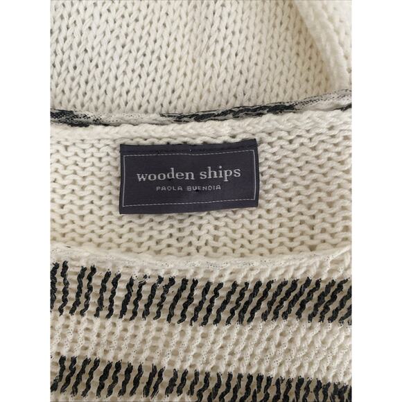 Wooden Ships Sweater Floral Print Gray White Round Neck Relaxed Short Sleeve M L - Picture 5 of 6